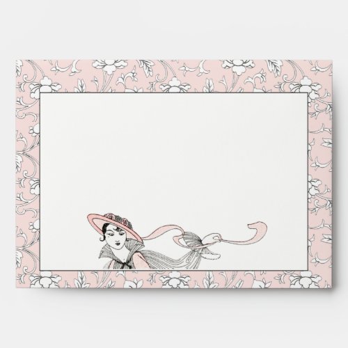 Elegant French Lady Vintage Floral Pink Envelope