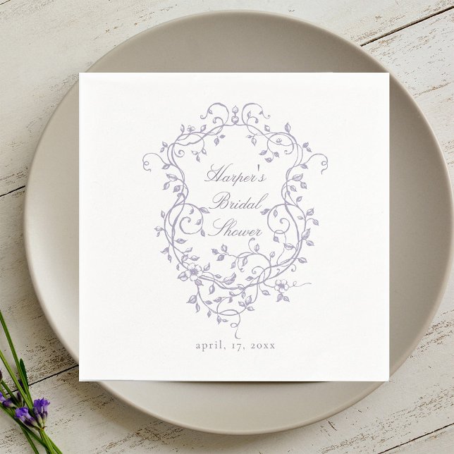 Elegant French Lavender Floral Crest Bridal Shower Napkins (Creator Uploaded)