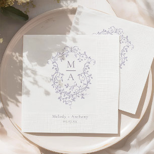 Elegant French Lavender Floral Crest Wedding Napkins