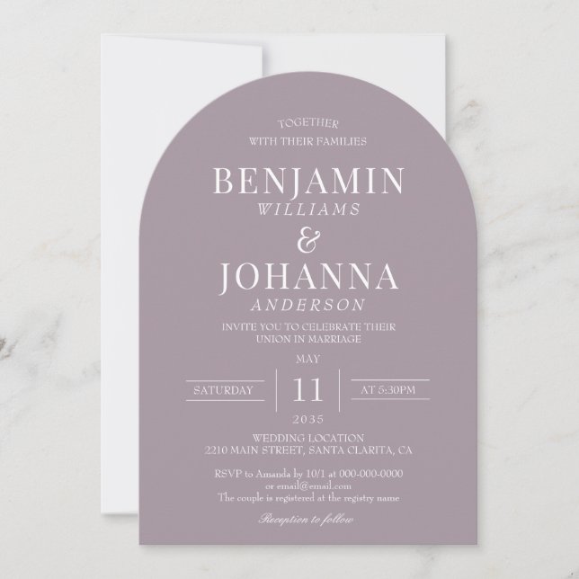 Elegant French Lilac Arch Wedding Invitation (Front)