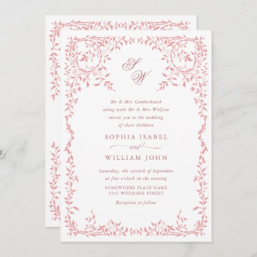 Elegant French Ornate Floral Frame Wedding QR code Invitation