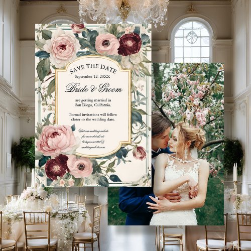 Elegant French Pink and Gold Floral Victorian  Save The Date