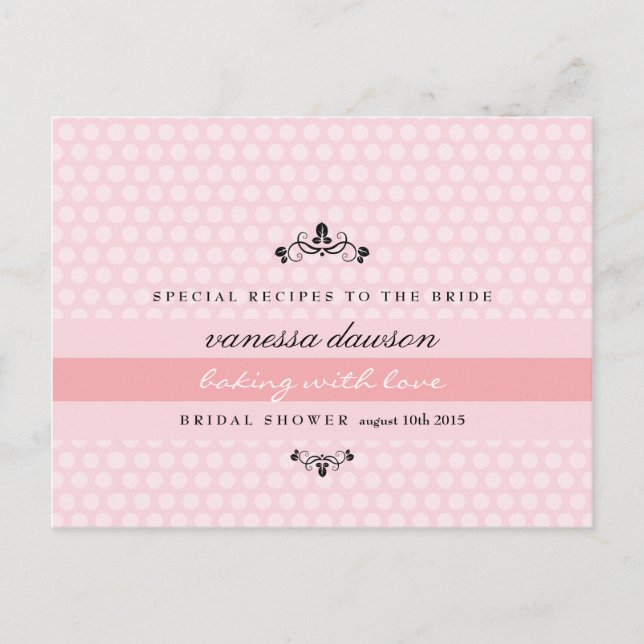 Elegant French Pink Bridal Shower Recipe Card (Front)
