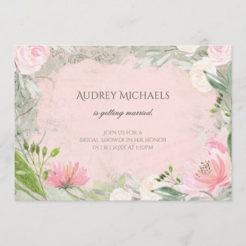 Elegant French Pink Floral Romantic Bridal Shower Invitation by PartyPlans at Zazzle