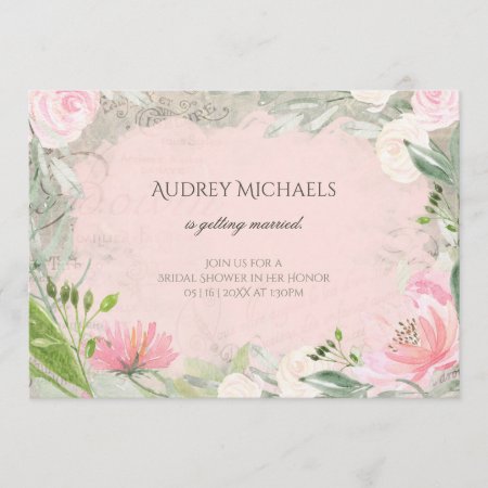Elegant French Pink Floral Romantic Bridal Shower Invitation