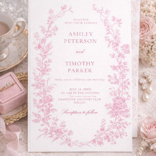 Elegant French Pink Toile Floral Wedding Invitation