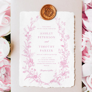 Elegant French Pink Toile Floral Wedding Invitation