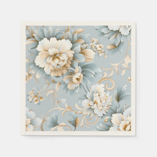 Elegant French Powder Blue, White and Gold Wedding Napkins (Front)