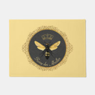 Elegant French Queen Bee Gray Gold Yellow Doormat