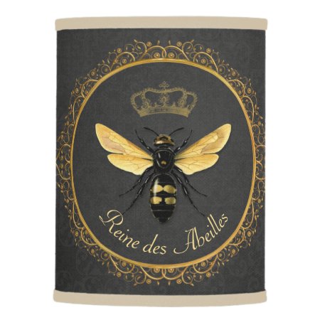 Elegant French Queen Bee Gray Gold Yellow Lamp Shade
