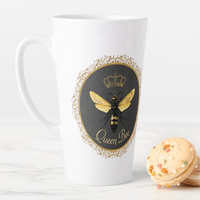 Elegant French Queen Bee Gray Gold Yellow Latte Mug (In Situ)