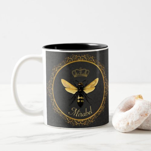 Elegant French Queen Bee Gray Gold Yellow Two_Tone Coffee Mug