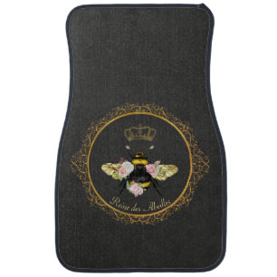 Elegant French Queen Bee Pink Roses Gray Gold Car Floor Mat