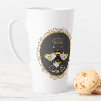 Elegant French Queen Bee Pink Roses Gray Gold Latte Mug by HydrangeaBlue at Zazzle