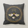 Elegant French Queen Bee Pink Roses Gray Gold Throw Pillow