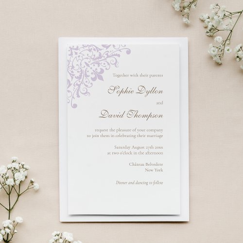 Elegant French Regency Purple Fleur de Lis Pattern Invitation