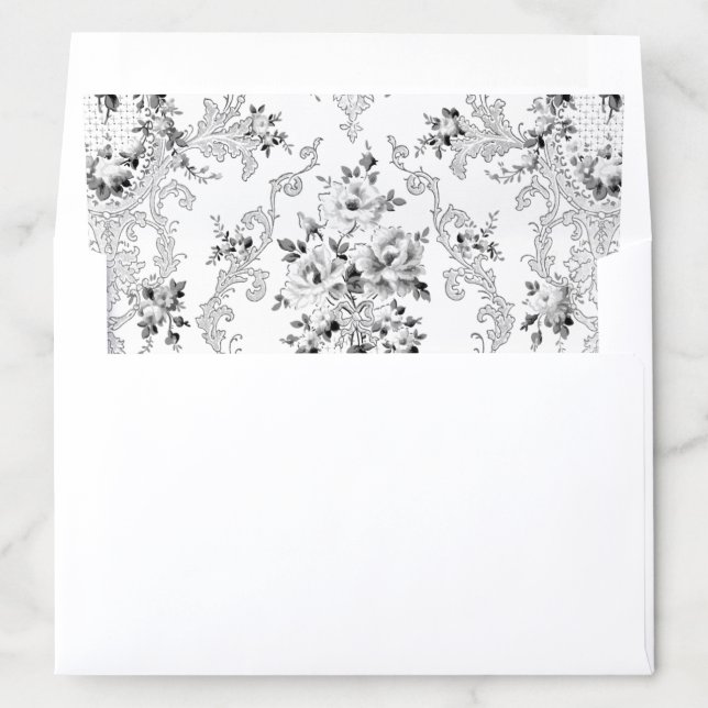 Elegant French Rococo Black and White Floral Envelope Liner (In Envelope)