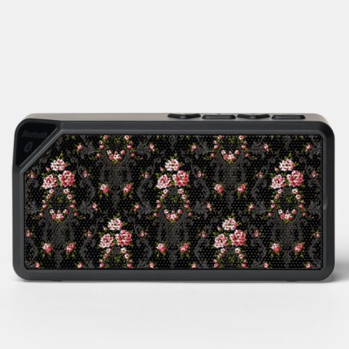 Elegant French Rococo Floral_Black Background Bluetooth Speaker