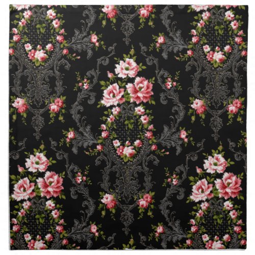 Elegant French Rococo Floral_Black Background Cloth Napkin
