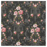 Elegant French Rococo Floral-Black Background Fabric