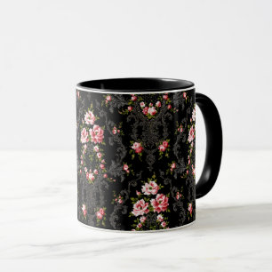 Elegant French Rococo Floral-Black Background Mug