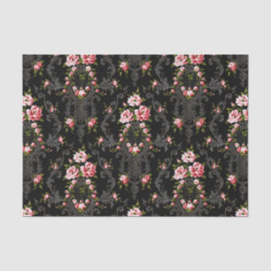 Elegant French Rococo Floral-Black Background  Tissue Paper