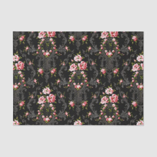Elegant French Rococo Floral-Black Background Tissue Paper