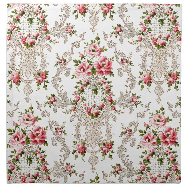 Elegant French Rococo Floral-White Background Cloth Napkin (Front)