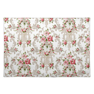 Elegant French Rococo Floral-White Background Cloth Placemat