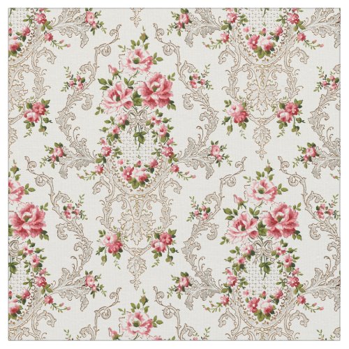 Elegant French Rococo Floral_White Background Fabric