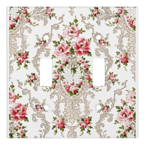 Elegant French Rococo Floral_White Background Light Switch Cover