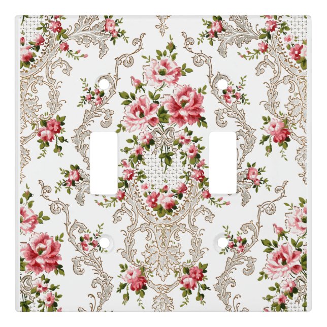 Elegant French Rococo Floral-White Background Light Switch Cover (Front)