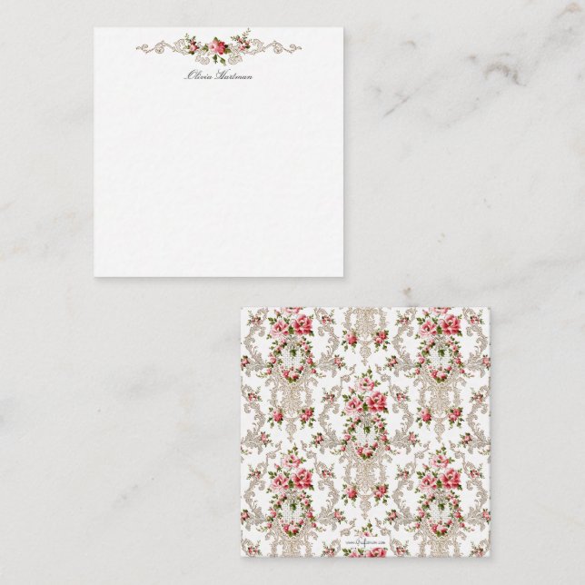 Elegant French Rococo Floral-White Background Note Card (Front/Back)