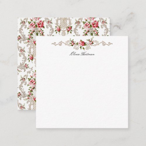 Elegant French Rococo Floral_White Background Note Card