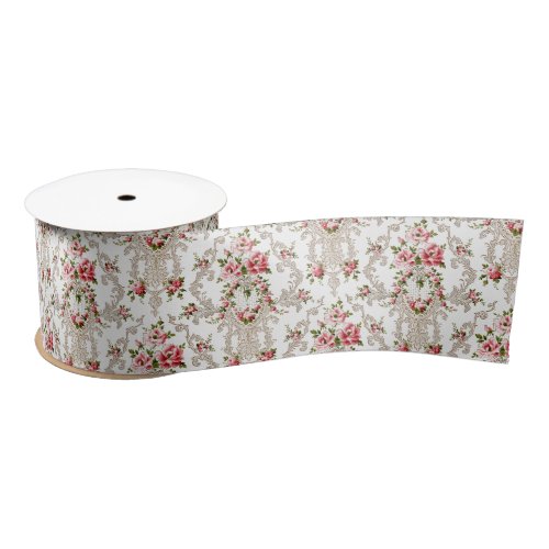 Elegant French Rococo Floral_White Background Satin Ribbon