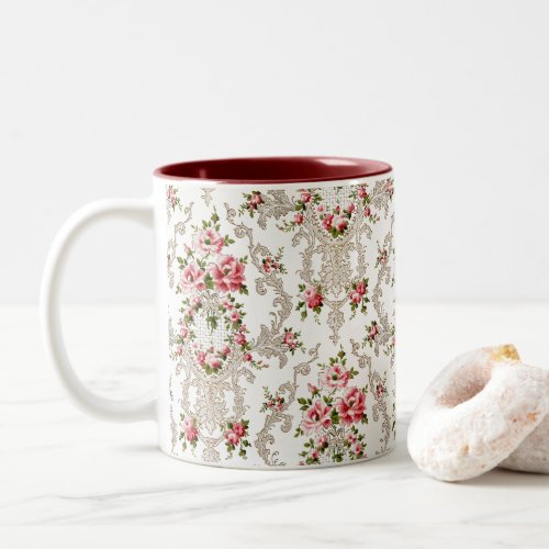 Elegant French Rococo Floral_White Background Two_Tone Coffee Mug