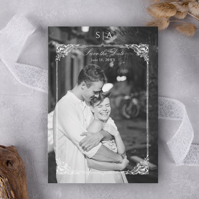 Elegant French Rococo Frame Photo Save The Date (Creator Uploaded)