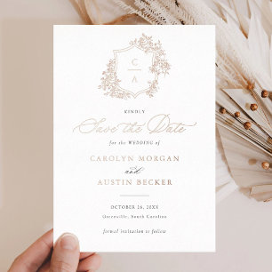 Elegant French Roses Floral Crest Save Date Foil Invitation