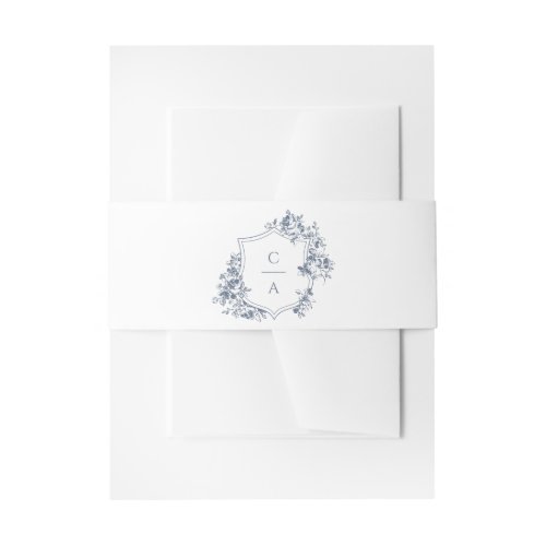Elegant French Roses Floral Crest Wedding Monogram Invitation Belly Band