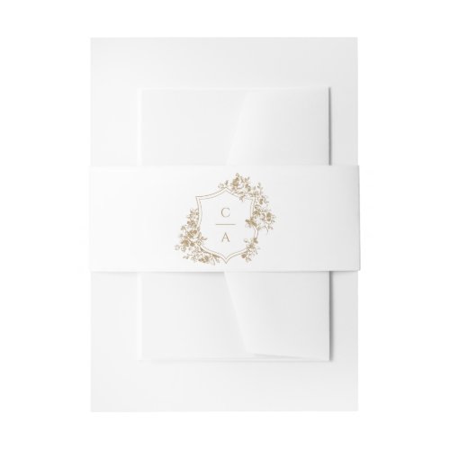 Elegant French Roses Floral Crest Wedding Monogram Invitation Belly Band