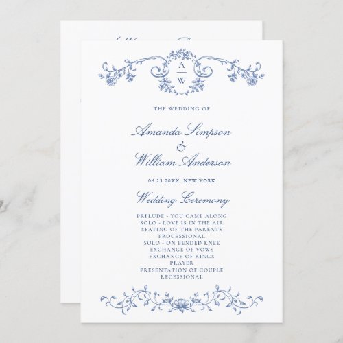 Elegant French Roses Garden Toile Wedding Ceremony Program