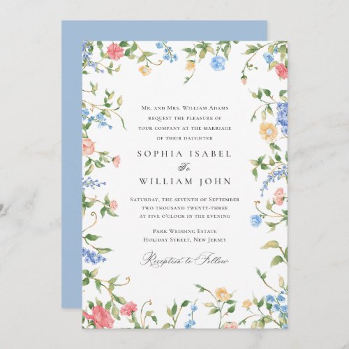 Elegant French Roses Garden Wildflowers Wedding Invitation
