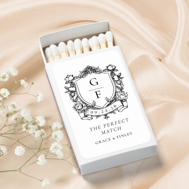 Elegant French Roses Monogram Crest Wedding Matchboxes (Creator Uploaded)