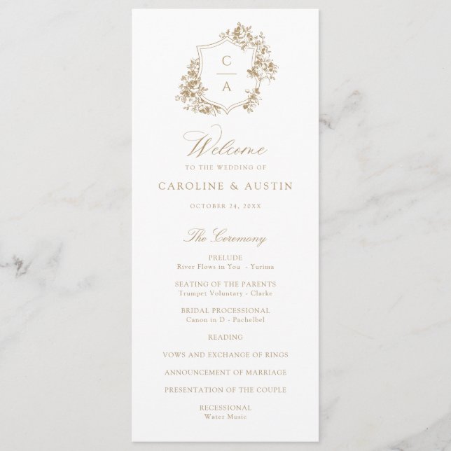 Elegant French Roses Vintage Crest Wedding Program (Front)