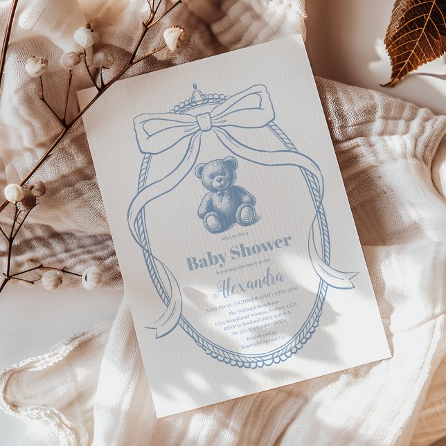 Elegant French Teddy Bear Baby Shower Invitation (Creator Uploaded)