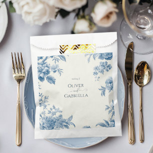 Elegant French toile Blue Floral Wedding Favor Bag