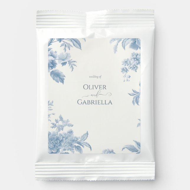 Elegant French toile Blue Floral Wedding Hot Chocolate Drink Mix (Front)