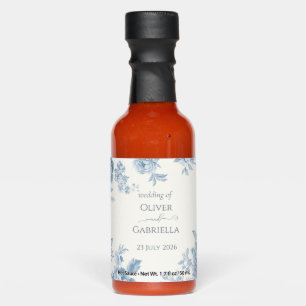 Elegant French toile Blue Floral Wedding Hot Sauces