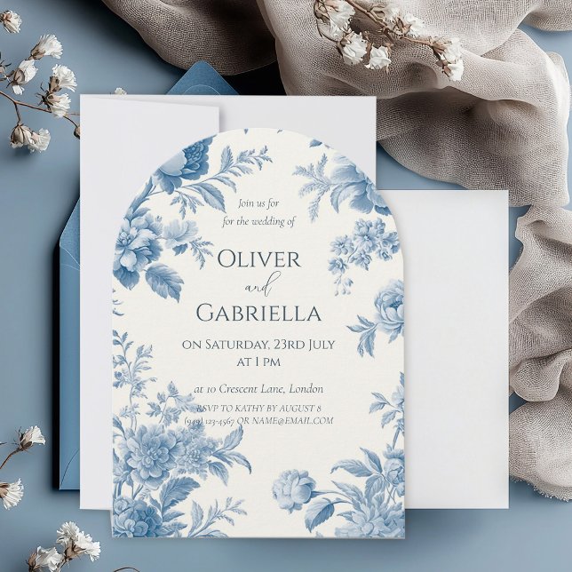 Elegant French toile Blue Floral Wedding Invitation (Creator Uploaded)