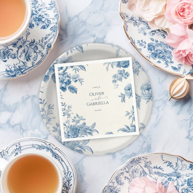 Elegant French toile Blue Floral Wedding Napkins (Creator Uploaded)